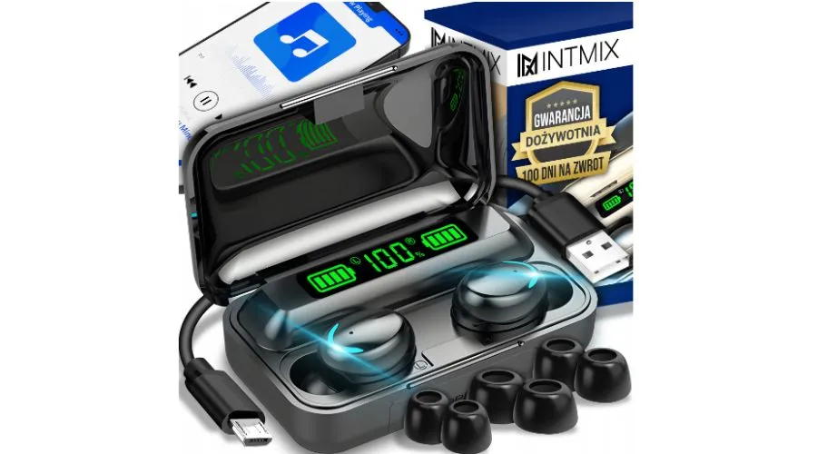 Bezprzewodowe słuchawki douszne INTMIX F9 Bezprzewodowe słuchawki Bluetooth 5.1 + 2 inne produkty
